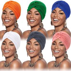 SATINIOR 6 Stücke Turban für Damen Weich Turban Kopfwickel Plissierte Mütze Kappe (Weiß, Gelb, Grün, Dunkelgrau, Rosa, Königsblau) von SATINIOR