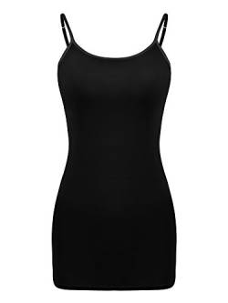 SATINIOR Damen Cami Camisole Verstellbare Spaghetti Strap Tank Top Basic Layering Lange Tanks (L Größe, Schwarz) von SATINIOR