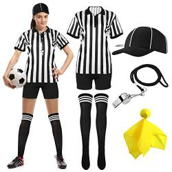SATINIOR Damen Schiedsrichter Kostüm Schwarz Weiß Streifen Shirt Jersey Shorts Schiedsrichter Hut für Halloween Cosplay Party (M) von SATINIOR