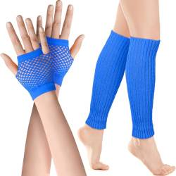 SATINIOR Elastische Neon Beinstulpen und Netzhandschuhe Set 80er Jahre Kostüm Zubehör (Blau) von SATINIOR