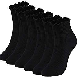 SATINIOR Frauen Söckchen Stricken Baumwoll Spitze Rüsche Socken Normallack-Beiläufige Socken, 6 Paare (Schwarz) von SATINIOR