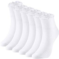 SATINIOR Frauen Söckchen Stricken Baumwoll Spitze Rüsche Socken Normallack-Beiläufige Socken, 6 Paare (Weiß) von SATINIOR