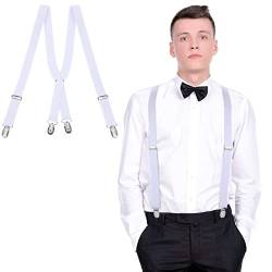 SATINIOR Herren X Form Hosenträger Elastische Strapazierfähige Hosenträger mit Metall Clips für Halloween, Weihnachten (Weiß) von SATINIOR