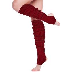 SATINIOR Lange Beinstulpen für Damen, Winter, 61 cm, über dem Knie, gerippt, gestrickt, Beinwärmer für 80er-Jahre-Party, Tanzsport, Weinrot, Einheitsgröße von SATINIOR