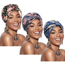 SATINIOR Turban Mode für Frauen Vorgebunden Knot Kopfwickel Kappe Weichen Haarausfall Mütze (Blau, Grau, Schwarz) von SATINIOR