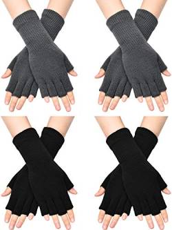 SATINIOR Unisex Halbe Finger Handschuhe Winter Dehnbar Knit Fingerloses Tippen Handschuhe (Schwarz, Dunkelgrau, 4) von SATINIOR