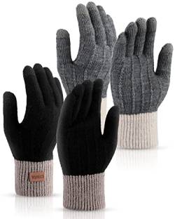 SATINIOR Warme Touchscreen Gestrickte Fäustlinge Winter Handschuhe Winddichte Thermohandschuhe für Frauen (Schwarz, Dunkelgrau) von SATINIOR