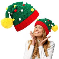 SATINIOR Weihnachten Mütze Elfenhut Weihnachtsmütze für Herren Damen Winter Weihnachtshut Gestrickte Warme Bommelmütze (Niedlich) von SATINIOR