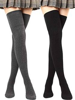 SATINIOR Winter Oberschenkel hohe Socken Overknees Strümpfe Damen über Kniestrümpfe Stiefelsocken(Schwarz, Dunkelgrau, 2 Paare) von SATINIOR