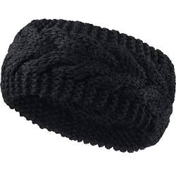 Winter Stirnband Wolle Kabel Stricken Stirnband Haar Wickel Ohrwärmer für Frauen (Schwarz) von SATINIOR