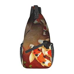 Beauty Fish Print Sling Rucksack, leicht, faltbar, Crossbody-Tasche, wasserabweisend, Schulterrucksack für den täglichen Gebrauch, Schwarz , Einheitsgröße von SATUSA