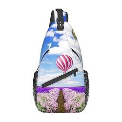Lavendel-Rucksack mit Heißluftballon-Aufdruck, leicht, faltbar, Umhängetasche, wasserabweisend, Schulterrucksack für den täglichen Gebrauch, Schwarz , Einheitsgröße von SATUSA
