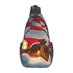 Merry Christmas Santa Hat Print Sling Rucksack Leichte Faltbare Umhängetasche | Wasserabweisender Schulterrucksack für den täglichen Gebrauch, Schwarz , Einheitsgröße von SATUSA