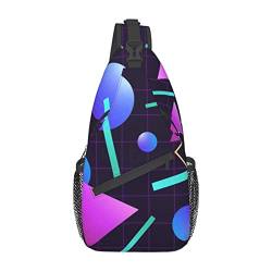 Neon-Party-Rucksack mit geometrischem Druck, leicht, faltbar, Umhängetasche, wasserabweisend, Schulterrucksack für den täglichen Gebrauch, Schwarz , Einheitsgröße von SATUSA