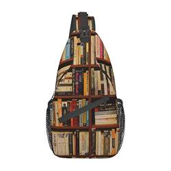 Ordentlicher Rucksack mit Bücherregal-Druck, leicht, faltbar, Umhängetasche, wasserabweisend, Schulterrucksack für den täglichen Gebrauch, Schwarz , Einheitsgröße von SATUSA