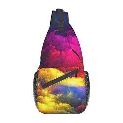 Rainbow Clouds Print Sling Rucksack, leicht, faltbar, Crossbody-Tasche, wasserabweisend, Schulterrucksack für den täglichen Gebrauch, Schwarz , Einheitsgröße von SATUSA