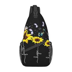 Rucksack mit Sonnenblumen-Druck, leicht, faltbar, Umhängetasche, wasserabweisend, Schulterrucksack für den täglichen Gebrauch, Schwarz , Einheitsgröße von SATUSA