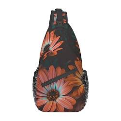 Rucksack mit orangefarbenem Chrysanthemen-Druck, leicht, faltbar, Umhängetasche, wasserabweisend, Schulterrucksack für den täglichen Gebrauch, Schwarz , Einheitsgröße von SATUSA