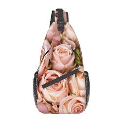 Rucksack mit rosa Rosen-Druck, leicht, faltbar, Umhängetasche, wasserabweisend, Schulterrucksack für den täglichen Gebrauch, Schwarz , Einheitsgröße von SATUSA