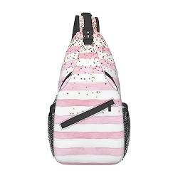 Rucksack mit rosafarbenem Streifendruck, leicht, faltbar, Umhängetasche, wasserabweisend, Schulterrucksack für den täglichen Gebrauch, Schwarz , Einheitsgröße von SATUSA