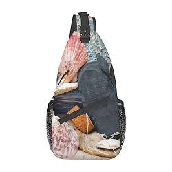 Schulter-Rucksack mit Muschel-Aufdruck, leicht, faltbar, wasserabweisend, für den täglichen Gebrauch, Schwarz , Einheitsgröße von SATUSA