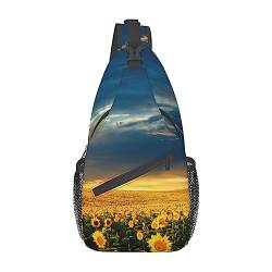 Schulter-Rucksack mit Sonnenblumen-Felddruck, leicht, faltbar, wasserabweisend, für den täglichen Gebrauch, Schwarz , Einheitsgröße von SATUSA