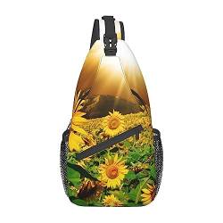 Schulter-Rucksack mit Sonnenblumen unter Wolken, leicht, faltbar, wasserabweisend, für den täglichen Gebrauch, Schwarz , Einheitsgröße von SATUSA