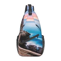 Schulter-Rucksack mit Strand-Leuchtturm-Aufdruck, leicht, faltbar, wasserabweisend, für den täglichen Gebrauch, Schwarz , Einheitsgröße von SATUSA