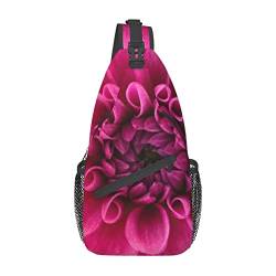 Schulter-Rucksack mit rosa Dahlien-Aufdruck, leicht, faltbar, Umhängetasche, wasserabweisend, für den täglichen Gebrauch, Schwarz , Einheitsgröße von SATUSA