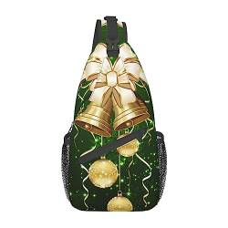 Weihnachts-Rucksack mit goldfarbenen Bällen und Glocken, leicht, faltbar, Umhängetasche, wasserabweisend, Schulterrucksack für den täglichen Gebrauch, Schwarz , Einheitsgröße von SATUSA