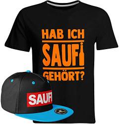 Saufi Saufi Tshirt Hab ich Saufi gehört Saufi T-Shirt Malle Party JGA (T-Shirt: Schwarz/SB: Schwarz/Blau), Farbe: Schwarz/Orange, Größe: 4XL von SAUFCOUNTER MARK YOUR DRINKS