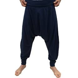 SAVARI | Haremshose ohne Taschen | Ethnisch | Komfortabel | Ideale Hose für Yoga, Pilates und Tanz | Unisex | Niedriger Wurf und Weite Taille | Glatt | Marineblau | Größe L | Große Größen verfügbar von SAVARI