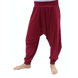SAVARI | Haremshose ohne Taschen | Ethnisch | Komfortabel | Ideale Hose für Yoga, Pilates und Tanz | Unisex | Niedriger Wurf und Weite Taille | Glatt | Wein | Größe M | Große Größen verfügbar von SAVARI