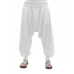 SAVARI | Haremshose ohne Taschen | Ethnisch | Komfortabel | Ideale Hose für Yoga, Pilates und Tanz | Unisex | Niedriger Wurf und Weite Taille | Glatt | Weiß | Größe 3XL | Große Größen verfügbar von SAVARI