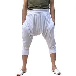 SAVARI | Haremsshorts | Baggy | Recycelte Baumwolle | Piraten|Stil | Sommer | Mit elastischer breiter Taille und mit Taschen | Bequeme Hose | Für Yoga | Unisex | Weiß | Größe XL von SAVARI