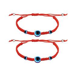 SAVITA 2 Stück Böser Blick Armband, Drei Augen Handmade Evil Eye Bracelet Verstellbar Evil Eye Armband Nylonschnur für Frauen Männer Mädchen Jungen (Rot) von SAVITA