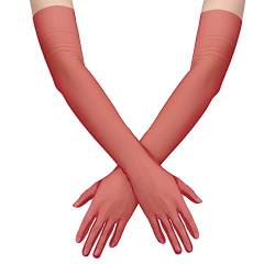 SAVITA 27,6 Zoll Frauen lange Handschuhe dehnbare Ellbogenlänge transparente lange Tüllhandschuhe Netzkostümhandschuhe für Halloween Cosplay Oper Hochzeit Brautdusche Abschlussball (Rot) von SAVITA