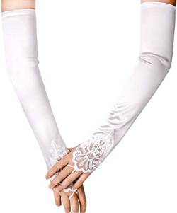 SAVITA Abendhandschuhe Satin Handschuhe Lang Opernhandschuhe Tanzhandschuhe 1920 Handschuhe für Frauen Mädchen (Fingerlose Weiß) von SAVITA