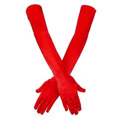 SAVITA Handschuhe Lang Rote Satinhandschuhe Abendhandschuhe Opernhandschuhe Rote 21" Ellenbogenhandschuhe für Mädchen Damen von SAVITA