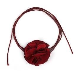 SAVITA Vintage Choker Halsband Blumen, Boho Blumen Halskette Verstellbare Stoff Rosen Halskette für Frauen Mädchen Braut Hochzeit Party Geburtstag (Dunkelrot) von SAVITA