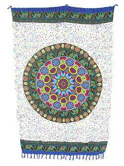 Sarong Pareo Mandala Elefant III Weiss-blau Wickelrock Strandtuch Tuch Wickelkleid von SAWA