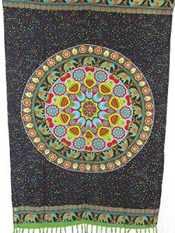 Sarong Pareo Mandala Elefant III schwarz Wickelrock Strandtuch Tuch Wickelkleid von SAWA