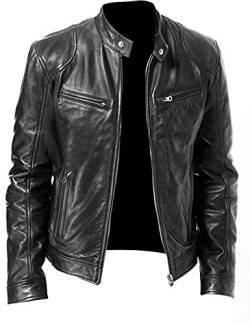 SAWEEZ Herren Lederjacke, Herren Pu Lederjacken, Schlichte Kunstleder Motorradjacke, Vintage Bomberjacke Mit Reißverschluss, Schmale Passform, Punk Windjacke Für Herbst Und Winter, Schwarz, Xxl von SAWEEZ