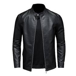 SAWEEZ Herren Lederjacke, Herren Pu Lederjacken Stehkragen Reißverschluss Bomberjacke Slim Fit Kunstleder Motorradjacke Lässige Windjacke Mäntel Übergangsjacke Für Herbst Winter,S von SAWEEZ