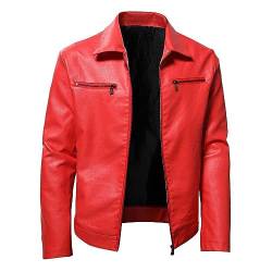 SAWEEZ Herren Lederjacke, Herren Pu Lederjacken Vintage Kunstleder Motorradjacke Slim Fit Bomberjacke Lässige Windjacke Übergangsjacke Für Herbst Winter,Rot,Xxl von SAWEEZ