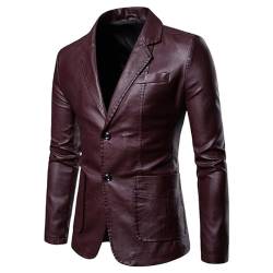 SAWEEZ Ledermantel Herren, Herren Pu Lederjacken, Einfarbig, Kunstleder Blazer, Vintage Knopf Anzugjacke, Bomberjacke, Slim Fit Windjacke Für Herbst Und Winter, Burgunderrot, L von SAWEEZ