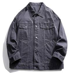 SAWEEZ Western Jeansjacke Für Herren, Lockere, Ungefütterte Denim Trucker Jacke, Grau, Vintage Jeans, Bikerjacke Aus Gewaschenem Denim, Revers, Button Down Cowboyjacke, Übergröße, Lässige Oberbekleid von SAWEEZ