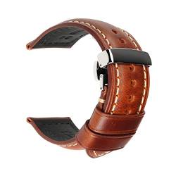 18mm - 26mm Uhrenarmband aus echtem Leder Vintage-Lederarmband für Herren mit Butterfly-Schließe, Hellbraun, 22mm von SAXTZDS