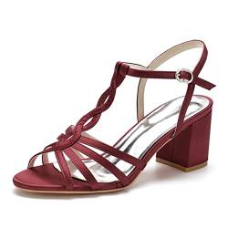 Damen Sandaletten High Heels Blockabsatz Open Toe Hohl Kreuzgurt Abend Party Braut Schuhe Riemchenpumps,Burgundy,40 EU von SAXTZDS