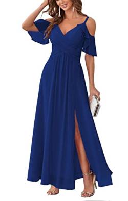 SAYNO Brautjungfern Kleider für Frauen mit Schlitz kalte Schulter Chiffon lange formelle Partykleid, königsblau, 50 von SAYNO